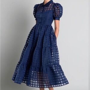 English Factory Gridded Organza Midi Dress